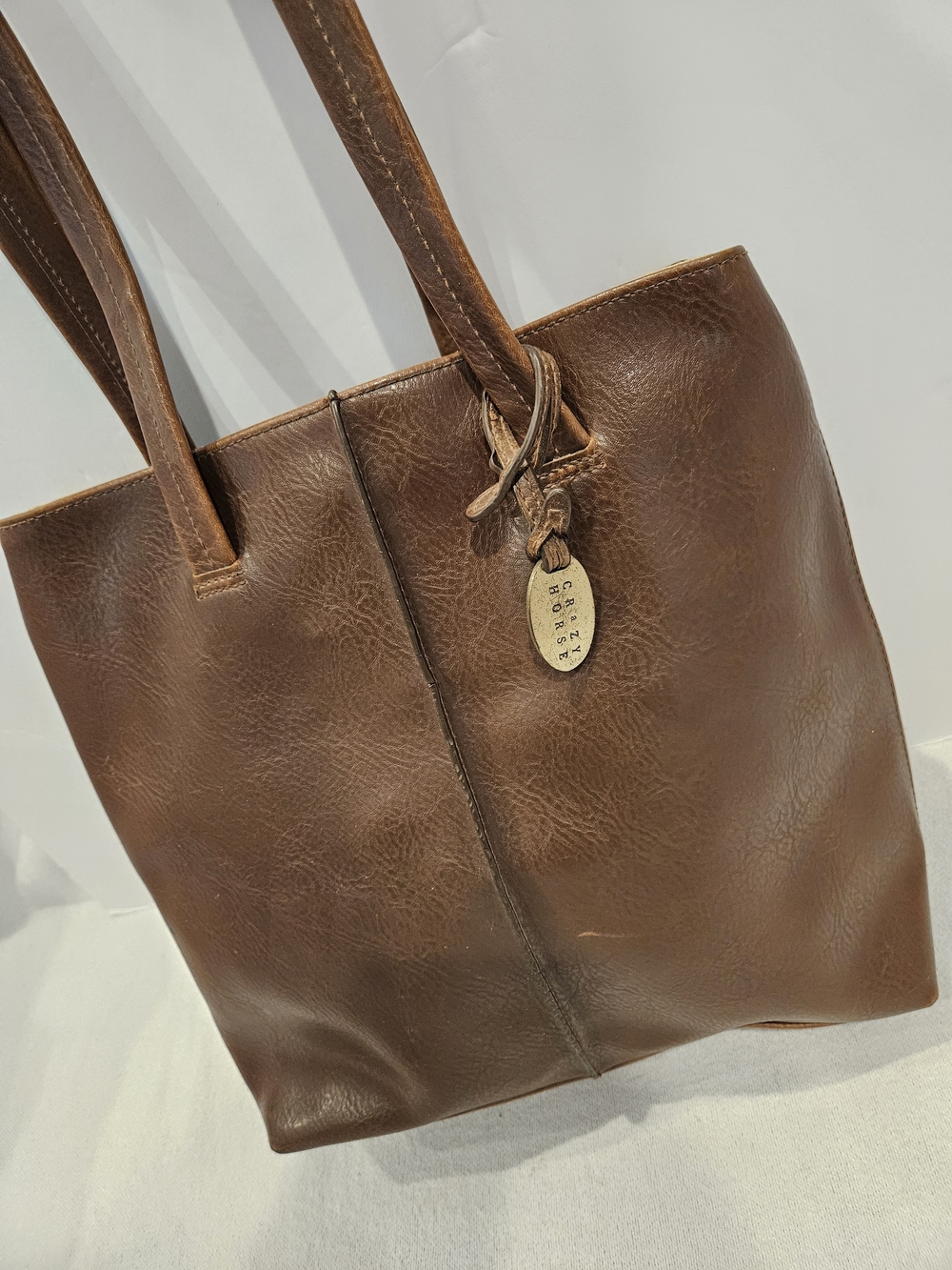 Crazy Horse Brown Leather Tote Handbag with Brand Tag Liz Claiborne